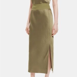 Theory Olive Green Silk Skirt